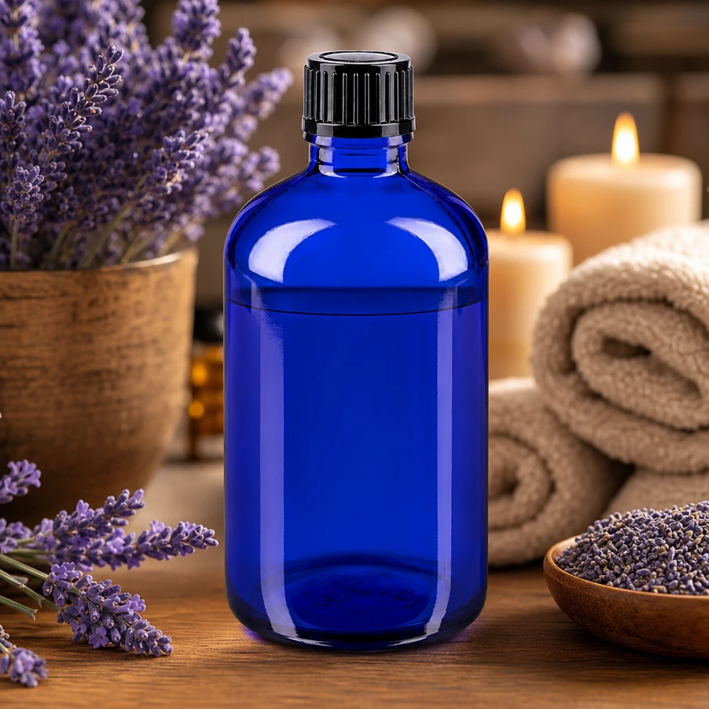 Blaue Apothekerflasche aus Glas 100ml für Öle Tinkturen und Essenzen