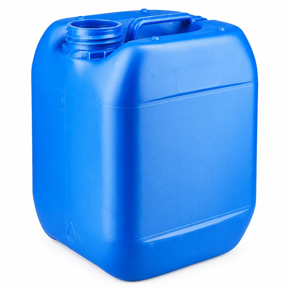 Bidon 5 litres bleu sans bouchon Bidon en plastique bleu de 5 litres, sans bouchon, avec poignée de transport, en PEHD