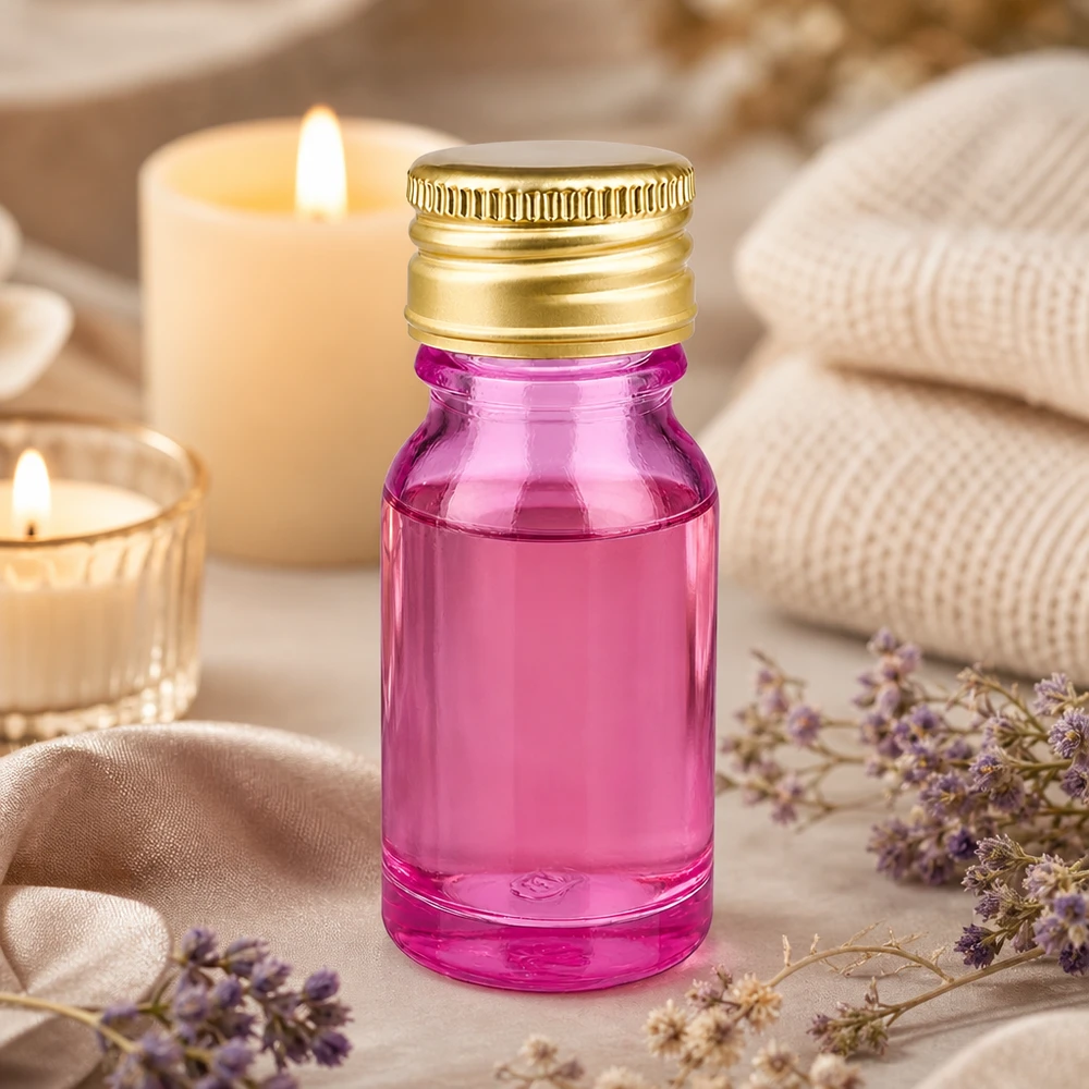10ml Flasche 11mm Schraubverschluss Alu-Gold Standard PurpleLine. UT18/10 Dekorative 10ml Flasche in Lila mit glänzendem Golddeckel als stilvolle Verpackung für Naturkosmetik