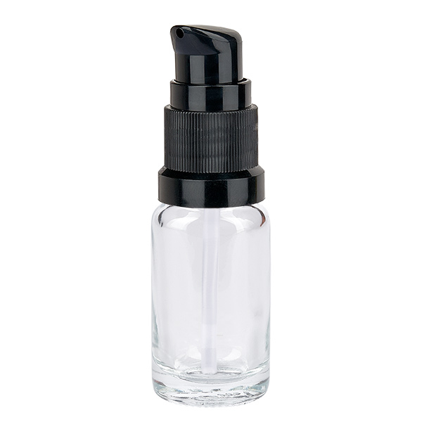 Flacone a pompa da 10 ml nero STD ClearLine UT18/10 Flacone in vetro da 10 ml con dosatore nero ClearLine UT18/10 per cosmetici e sieri