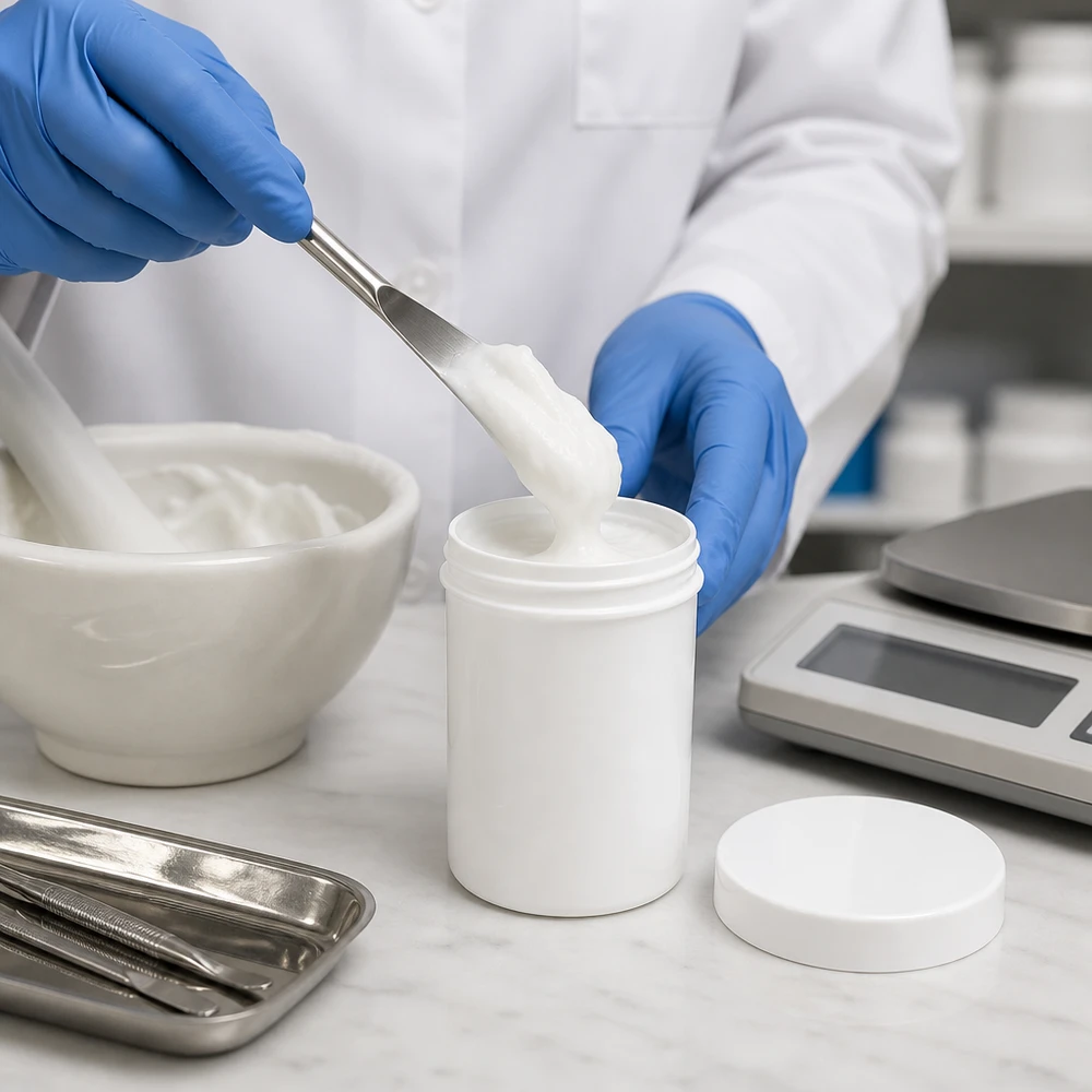 Pot à pommade cylindrique à col large de 200 g, en PP blanc, avec bouchon à vis étanche, destiné aux préparations de pommades