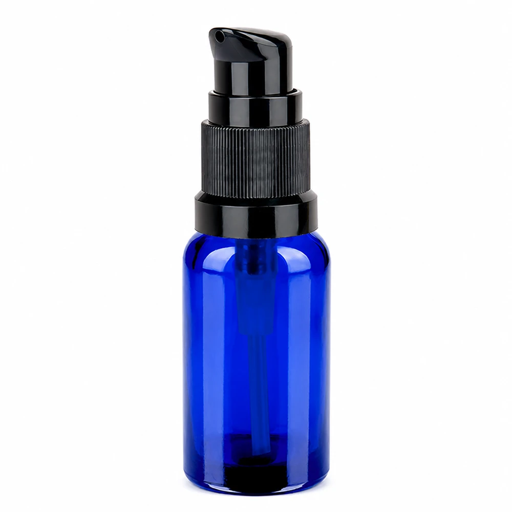 Flacone a pompa da 20 ml nero STD BlueLine UT18/20 - vetro di protezione dalla luce per ingredienti sensibili