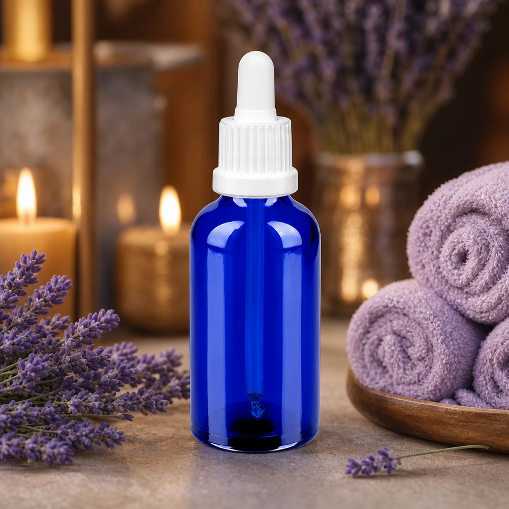 Bottiglia per pipette blu da 50 ml OV BlueLine UT18/50 con tappo bianco a prova di bambino