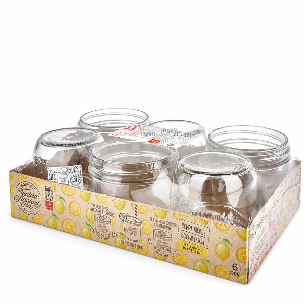 Vaso da 200 ml Quattro Stagioni con coperchio Set di 6 vasi per conserve dall'Italia in confezione gialla