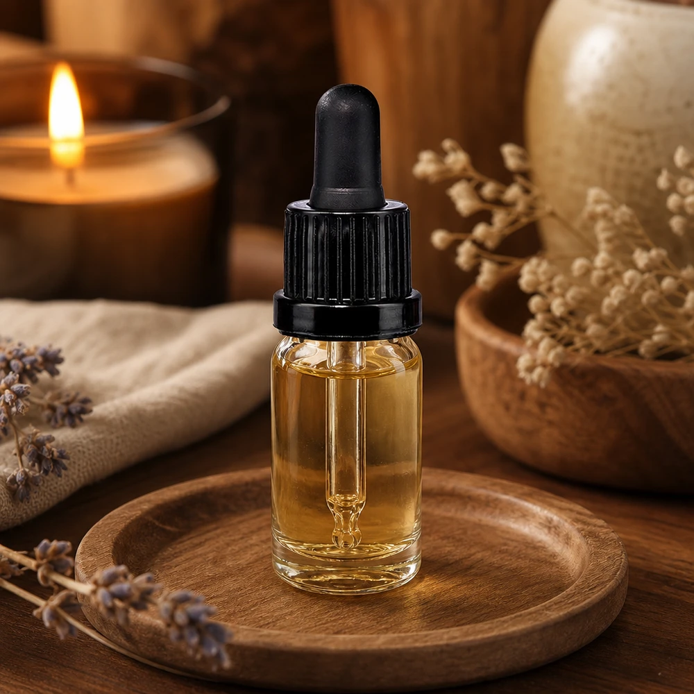 10ml Pipettenflasche schwarz Originalitätsverschluss ClearLine UT18/10 Glasflakon mit präziser Tropferfunktion für Serum und Pflegeöle in Naturholz-Umgebung