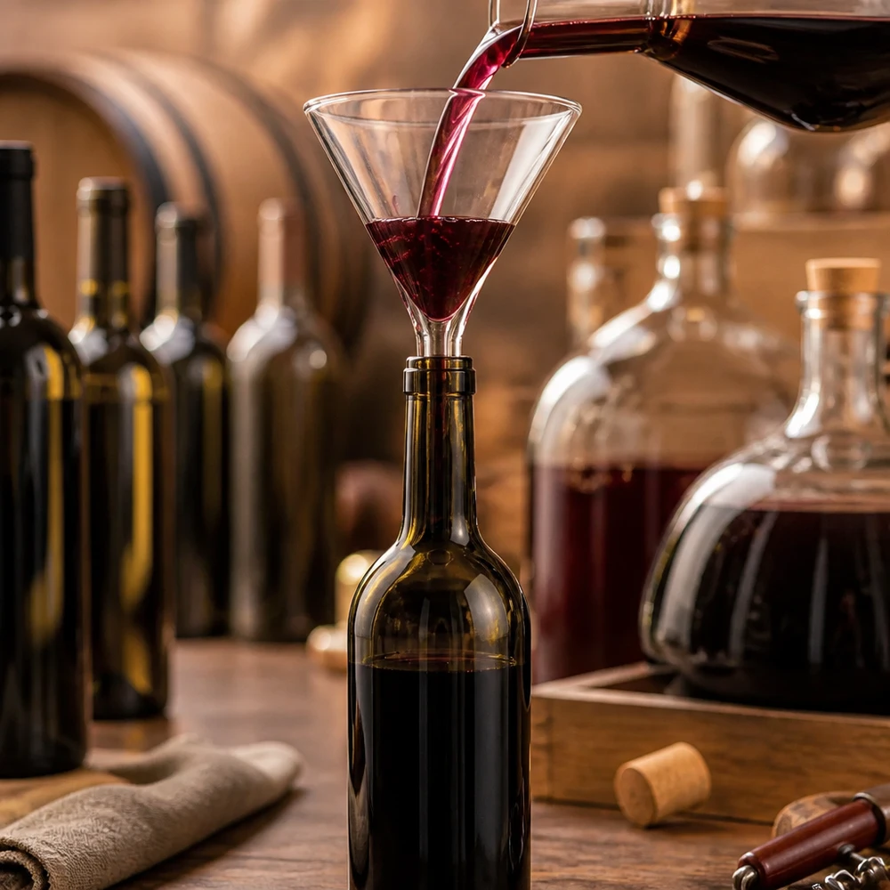 Imbuto Ø 55 mm per calce sodata, angolo 60°, stile corto Imbuto in vetro trasparente con angolo di 60 gradi, ideale per l'imbottigliamento di vino e altri liquidi.