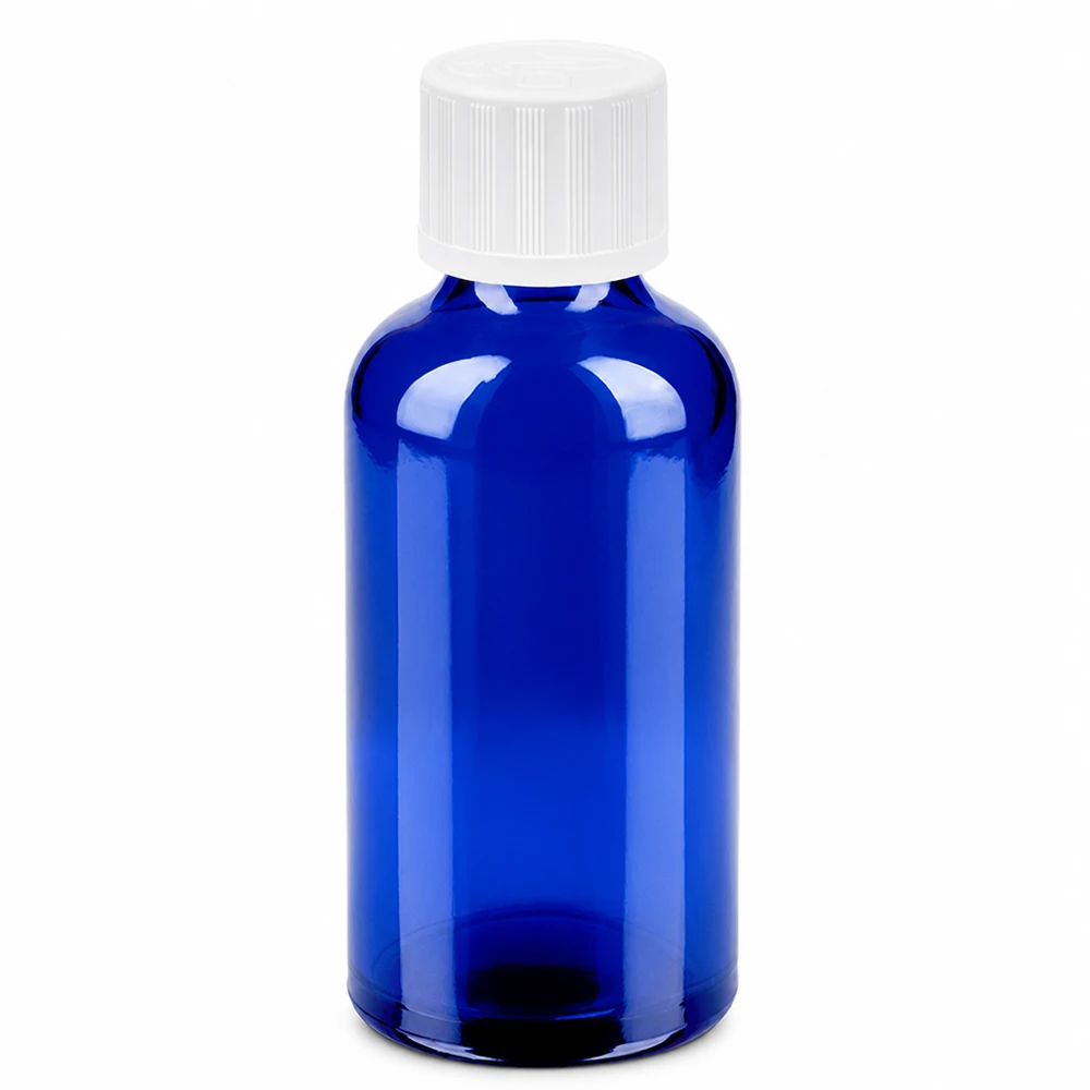 Flacon 50ml 11mm SV f. STD KiSi BlueLine UT18/50 Bouteille compacte de 50ml en bleu cobalt idéale pour le voyage et la conservation des huiles