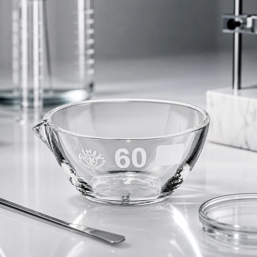 Vaschetta ergonomica per vapori in borosilicato da 45 ml ø60 mm con beccuccio per una facile manipolazione
