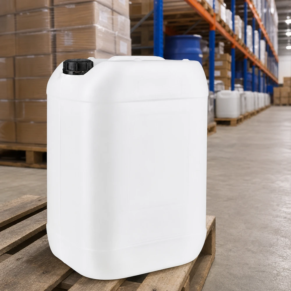 Jerrican de 25 litres avec bouchon à vis Bidon en plastique empilable de 25 litres, muni d'un bouchon inviolable pour un stockage en toute sécurité