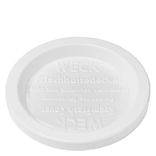 Barattolo decorativo da 560 ml con coperchio ermetico WECK RR80 Coperchio WECK keep-fresh bianco per barattolo RR80 da 165 ml - Vista dettagliata dell'etichetta e della struttura in rilievo