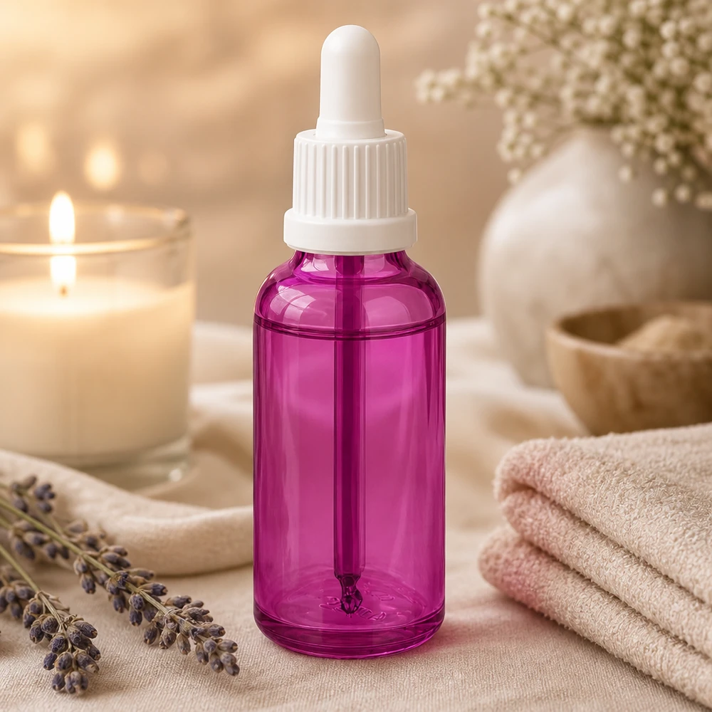 30ml Pipettenflasche weiss Originalität Schraubverschlusserschluss PurpleLine UT18/30 30ml Pipettenflasche PurpleLine violett mit weißer Kappe für sichere Aufbewahrung von Wirkstoffen