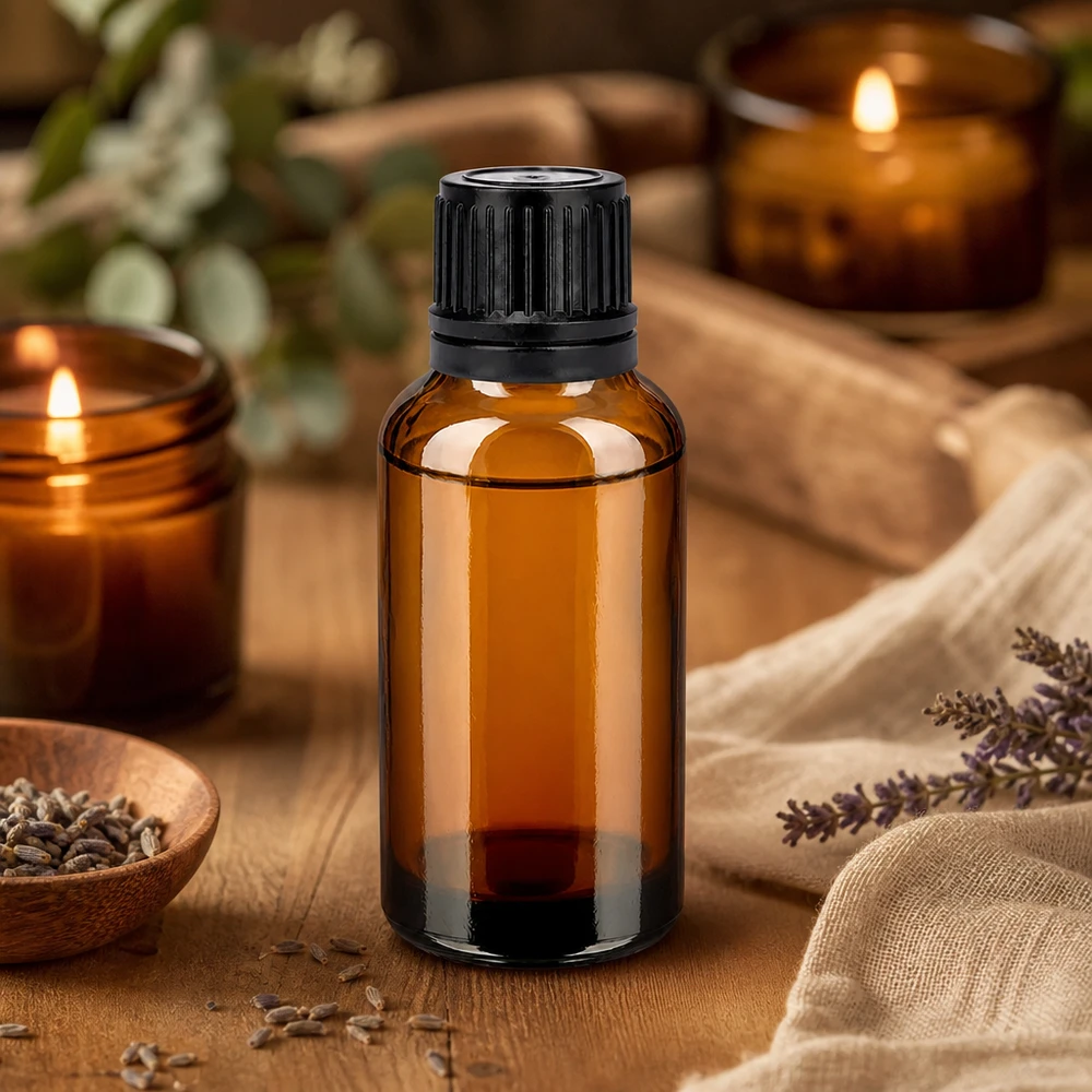 30ml Flasche 11mm Schraubverschluss schwarz Originalitätsverschluss BrownLine UT18/30 Professionelle Aromatherapie Flasche 30ml mit matter schwarzer Kappe und UV-Schutz Glas