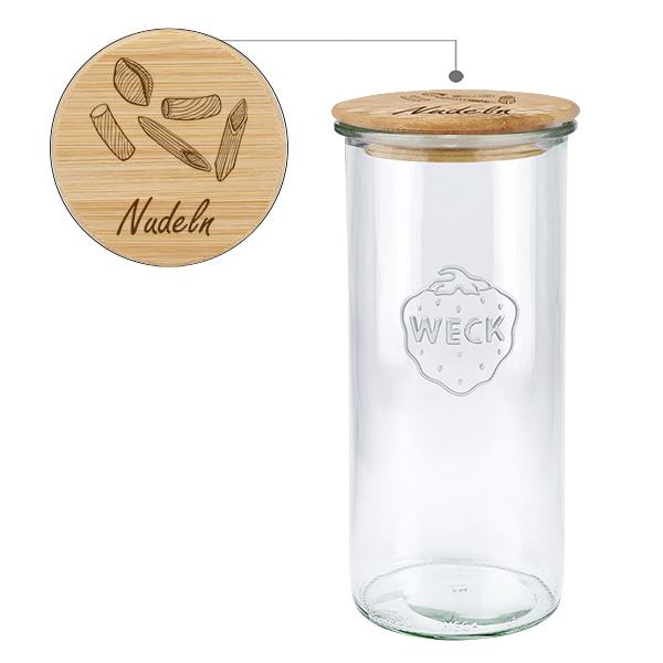 Holzdeckelset "Nudeln" mit WECK Sturzglas 1500ml