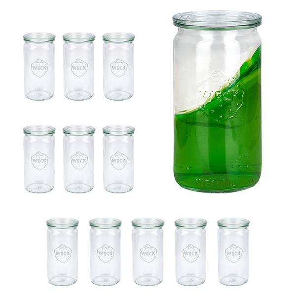 Set di 12 vasi Weck da 340 ml con 12 coperchi di vetro Set di 12 vasi Weck da 340 ml con 12 coperchi di vetro