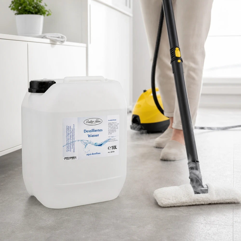Applicazione del pulitore a vapore con 10 litri di acqua distillata Doktor-Klaus per una pulizia ottimale