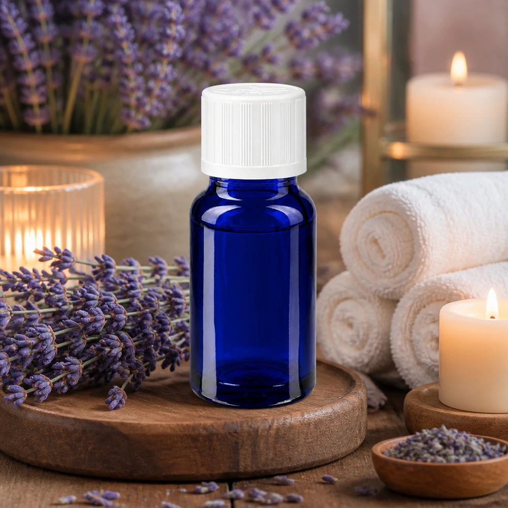Apothekenflasche blau 10ml Schraubverschluss weiß Kindersicherung Standard Kobaltblaue 10ml Glasflasche mit Kindersicherheitsverschluss für Naturkosmetik und Essenzen