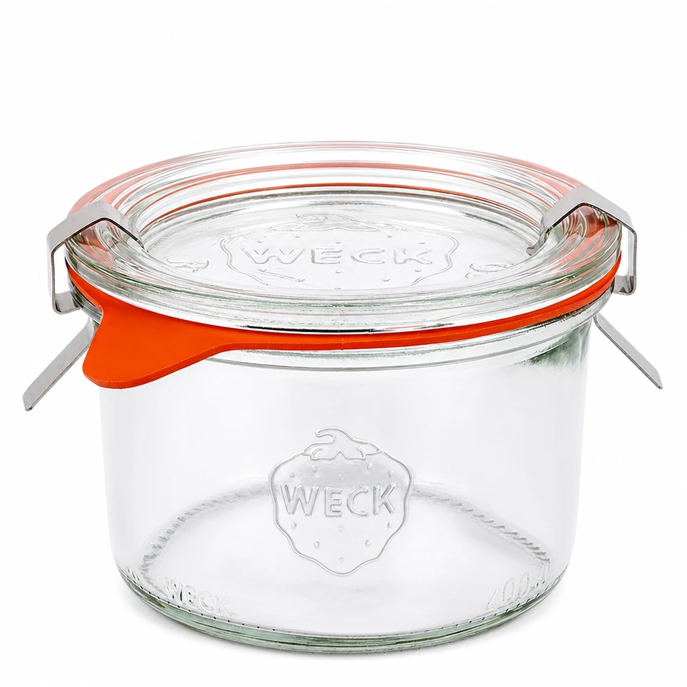Bicchieri da 200 ml completi WECK RR80 WECK vaso da 200 ml RR80 con coperchio in vetro e anello in gomma arancione Vaso da conserva completo