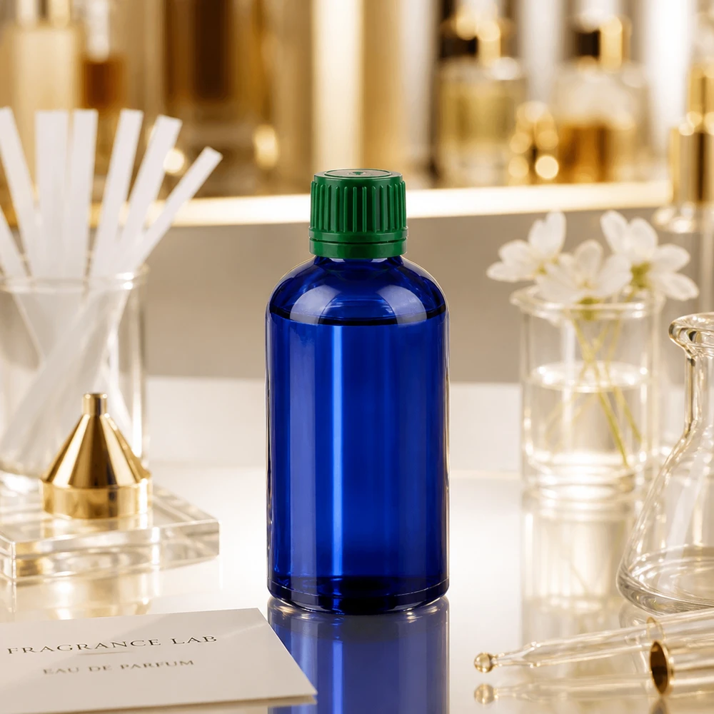100ml Flasche 11mm Schraubverschluss grün Originalitätsverschluss BlueLine UT18/100 Vielseitige 100ml Vorratsflasche in klassischem Blau mit praktischem 11mm Grünverschluss