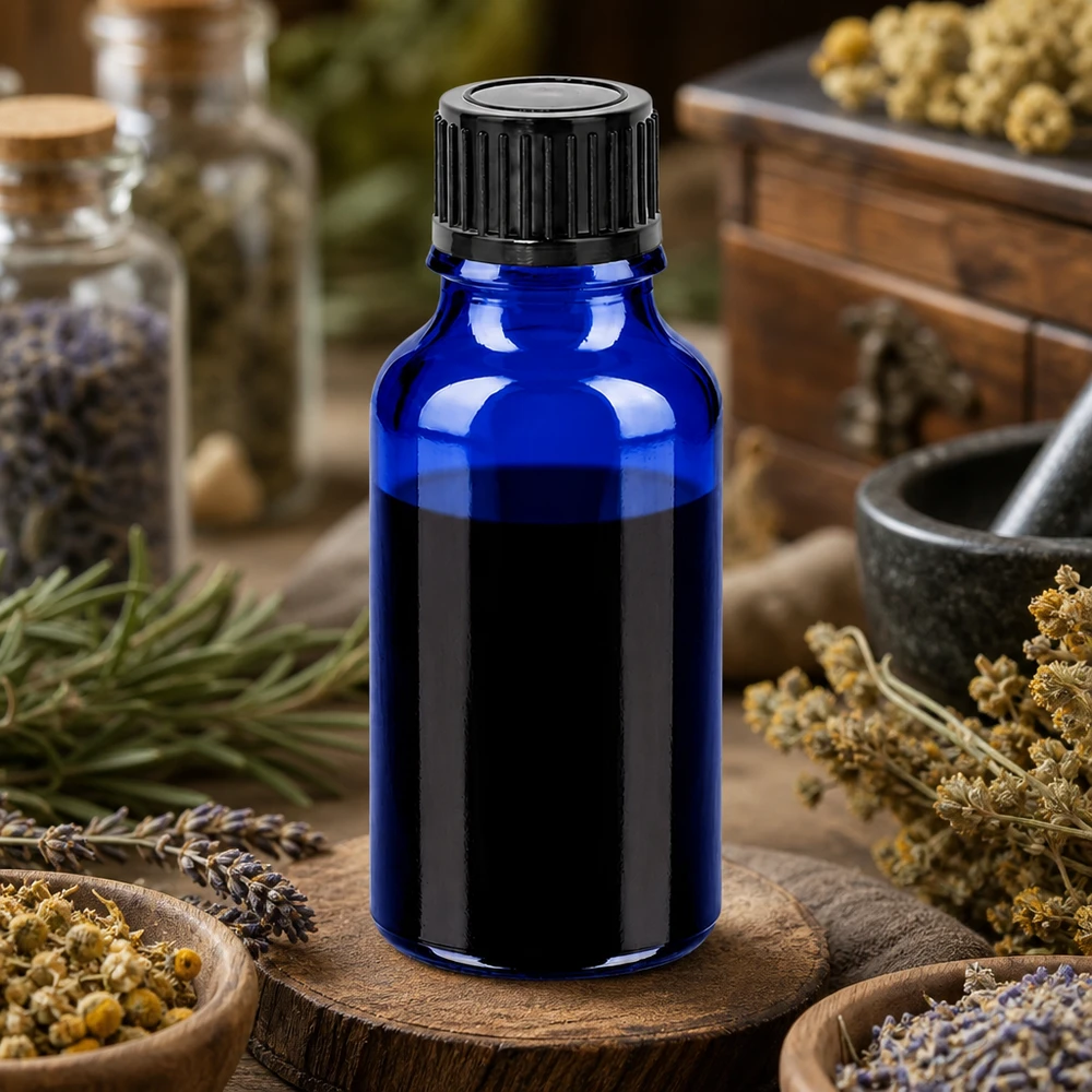Bottiglia da 20ml 11mm SV nero STD BlueLine UT18/20 Elegante flacone in vetro blu cobalto da 20 ml SV nero per una presentazione elegante del prodotto nel punto vendita