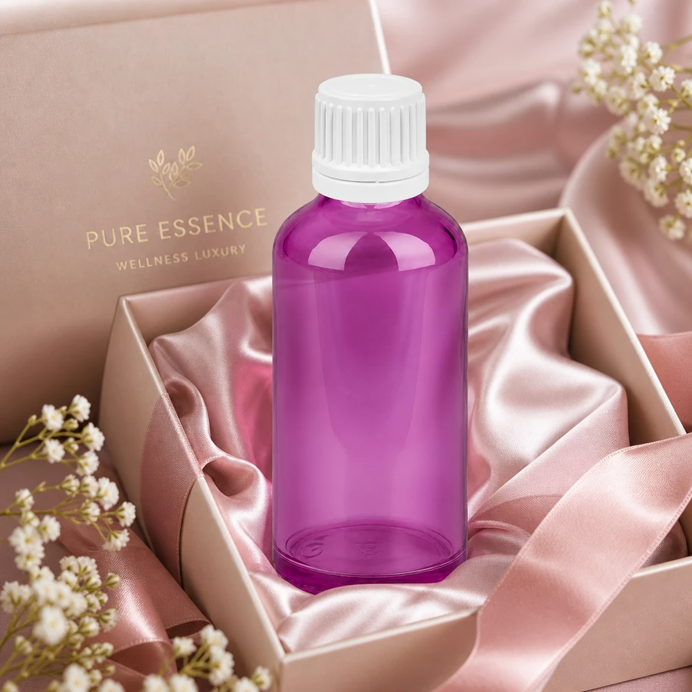 Bottiglia da 50ml tappo a vite 11mm bianco Originalità tappo a vite PurpleLine UT18/50 Elegante flacone da 50 ml con finitura opaca e tappo a vite bianco per cosmetici di lusso