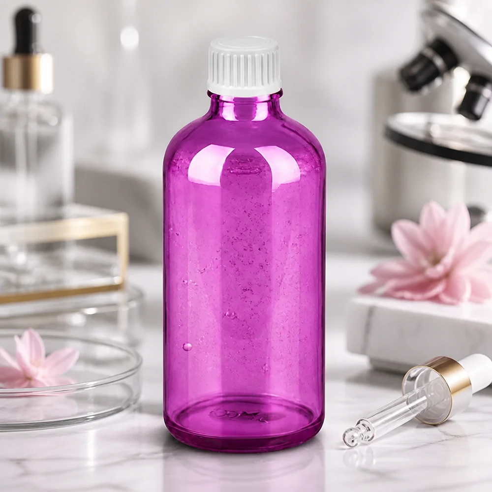 Flacone contagocce da 100 ml 0,9 mm bianco standard PurpleLine UT18/100 Bottiglia da laboratorio viola da 100 ml con tappo bianco per un dosaggio preciso dei liquidi