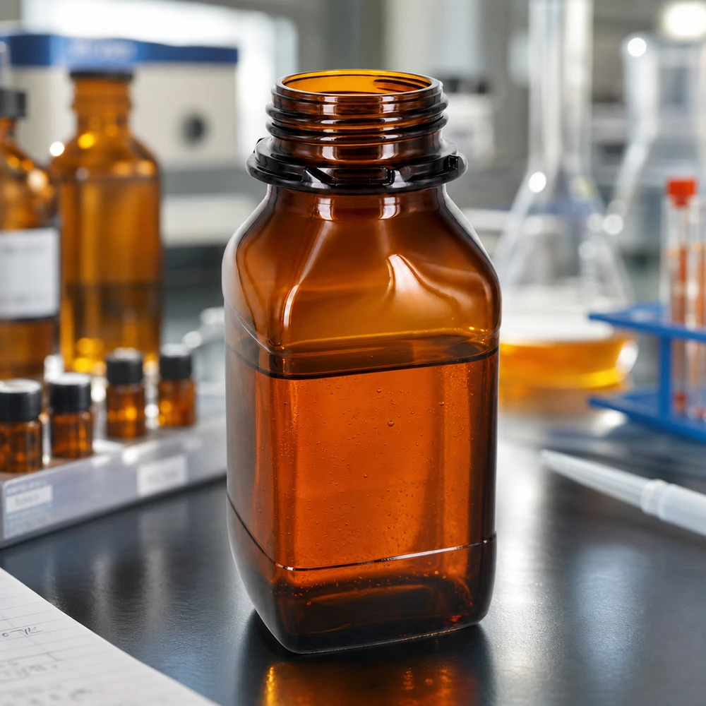 Bouteille en verre ambré de 500 ml à large goulot - Idéale pour vos substances précieuses Bouteille de produits chimiques graduée de 500 ml en verre brun anti-lumière pour un dosage précis