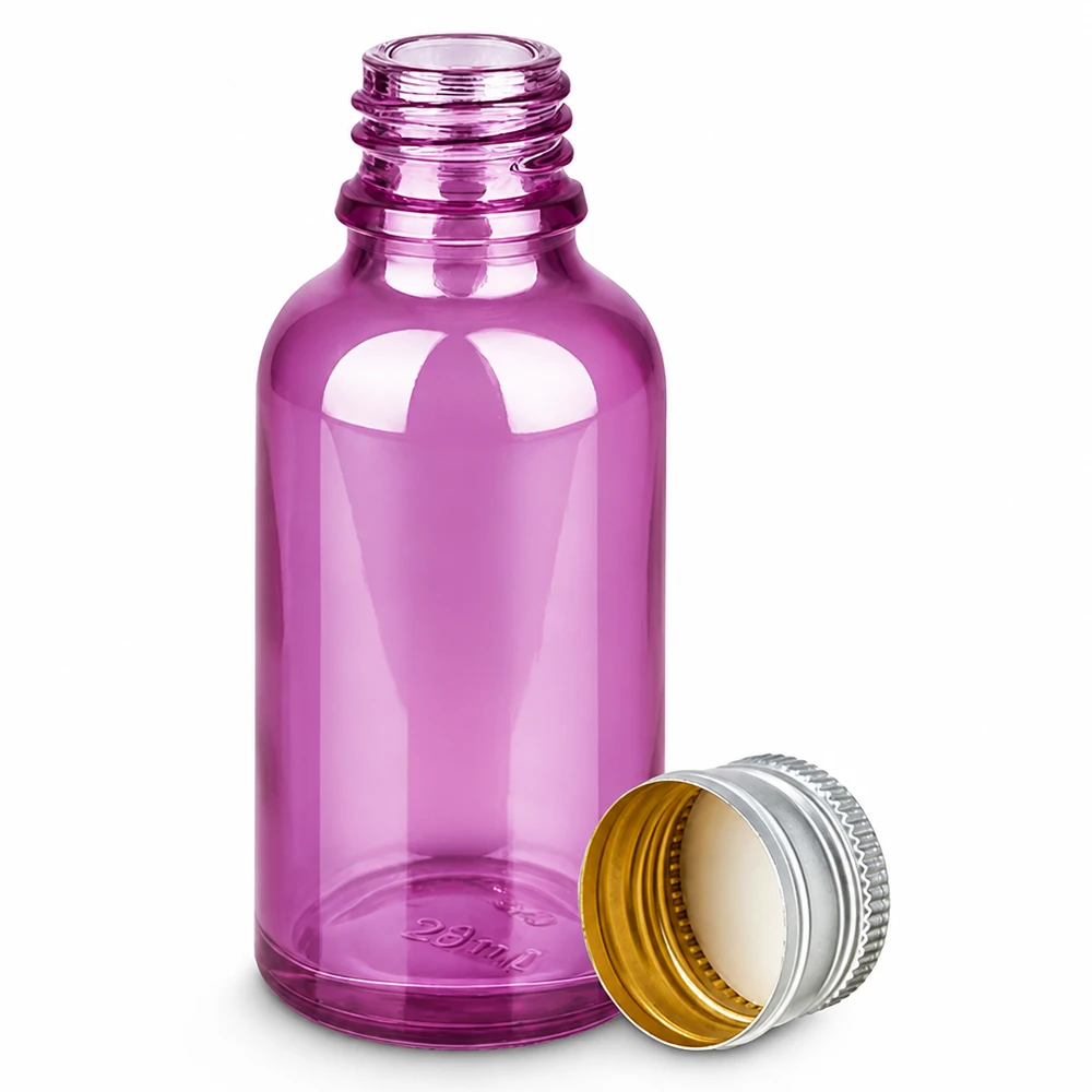 30ml Flasche 11mm Schraubverschluss Alu-Silberer Standard PurpleLine.UT18/30 30ml Braunglasflasche Alternative in violett mit kindersicherem Aluverschluss