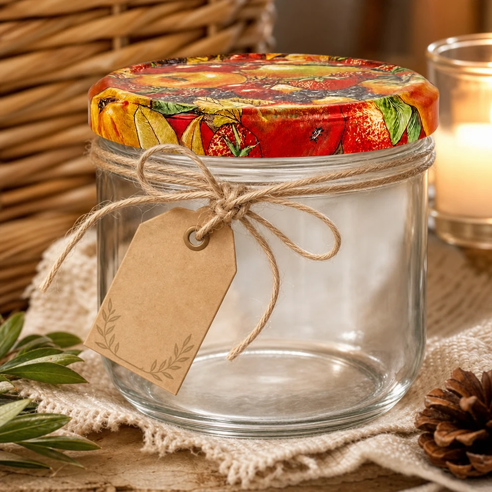 260ml Sturzglas + BasicSeal Deckel Obst-Dekor UNiTWIST 260ml Sturzglas mit Obst-Dekor Deckel und rustikaler Geschenkverpackung mit Juteschnur und Anhänger
