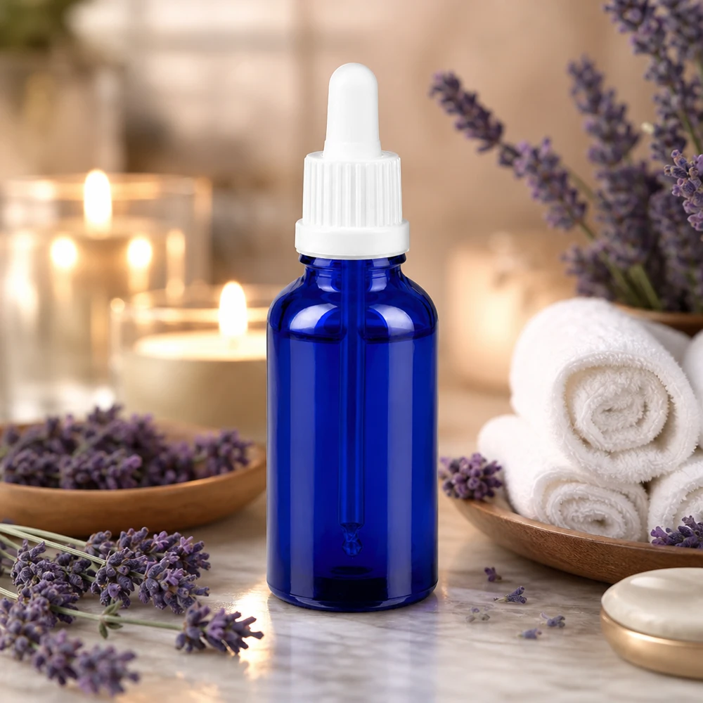 30ml Pipettenflasche weiß Originalitätsverschluss BlueLine UT18/30 Kompakte 30ml blaue Glasflasche mit Pipette für DIY Kosmetik und Naturprodukte BlueLine