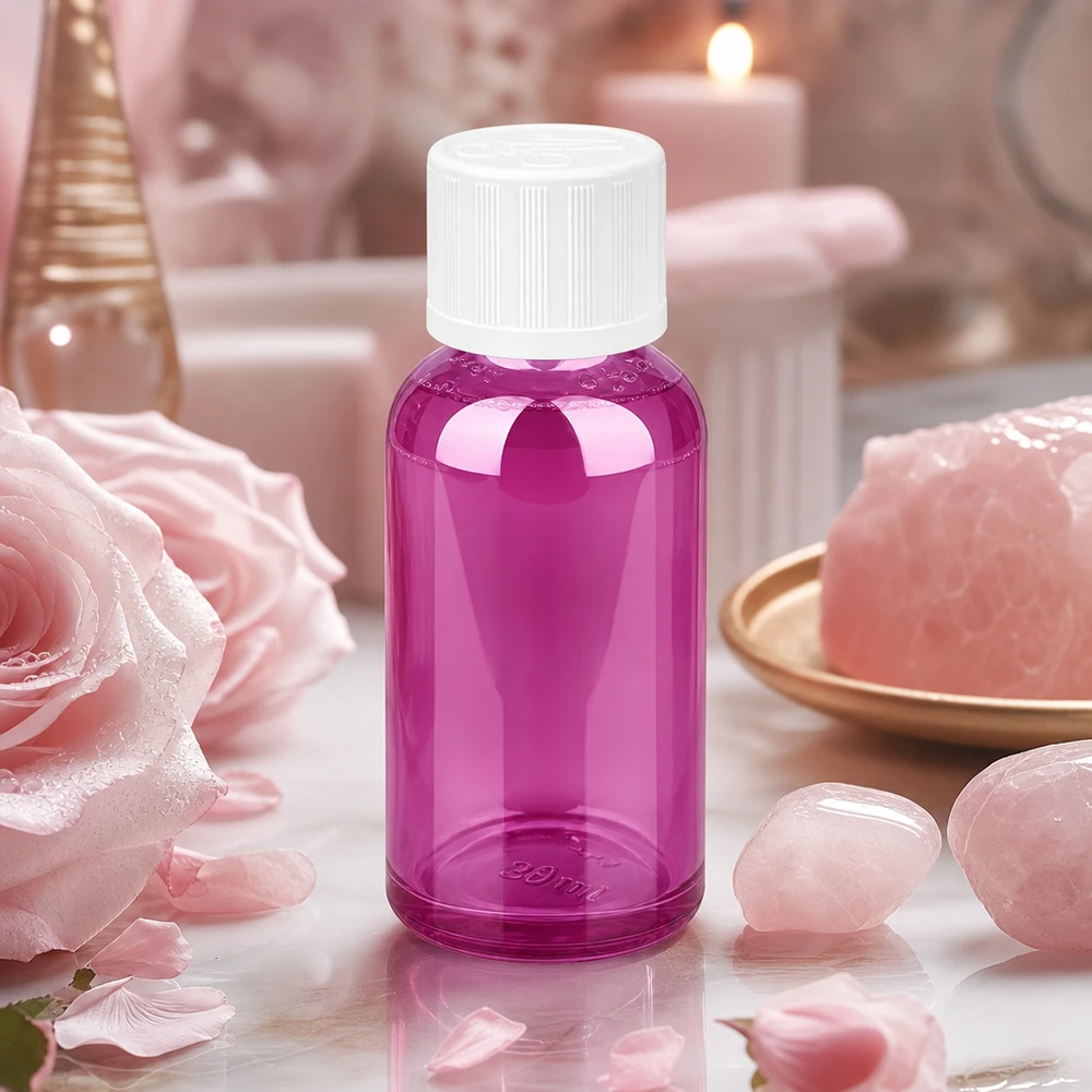 30ml Flasche 11mm Schraubverschluss weiß Standard Kindersicher PurpleLine UT18/30 Elegante 30ml Glasflasche in Violett - perfekte Größe für Proben und kleine Chargen