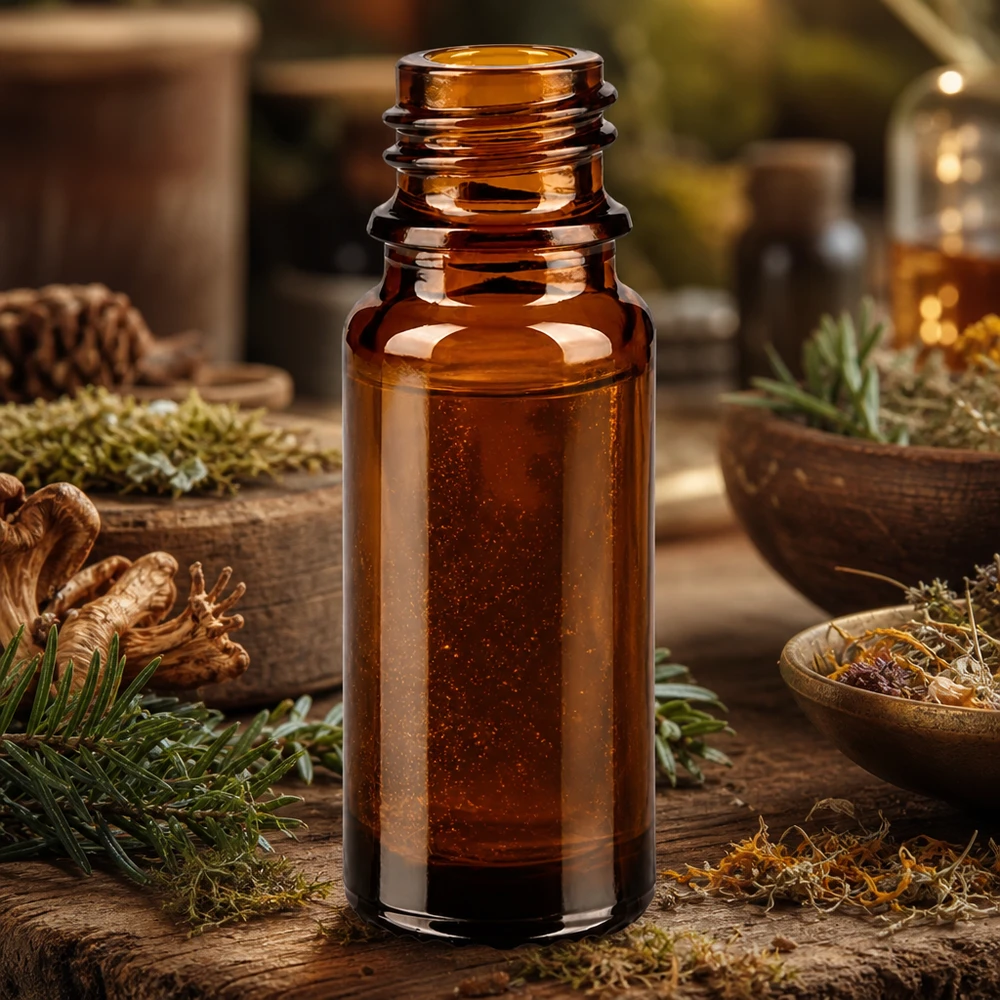 Flacone da farmacia marrone da 10 ml ApoGlas con pigne e conifere per rimedi naturali e tinture