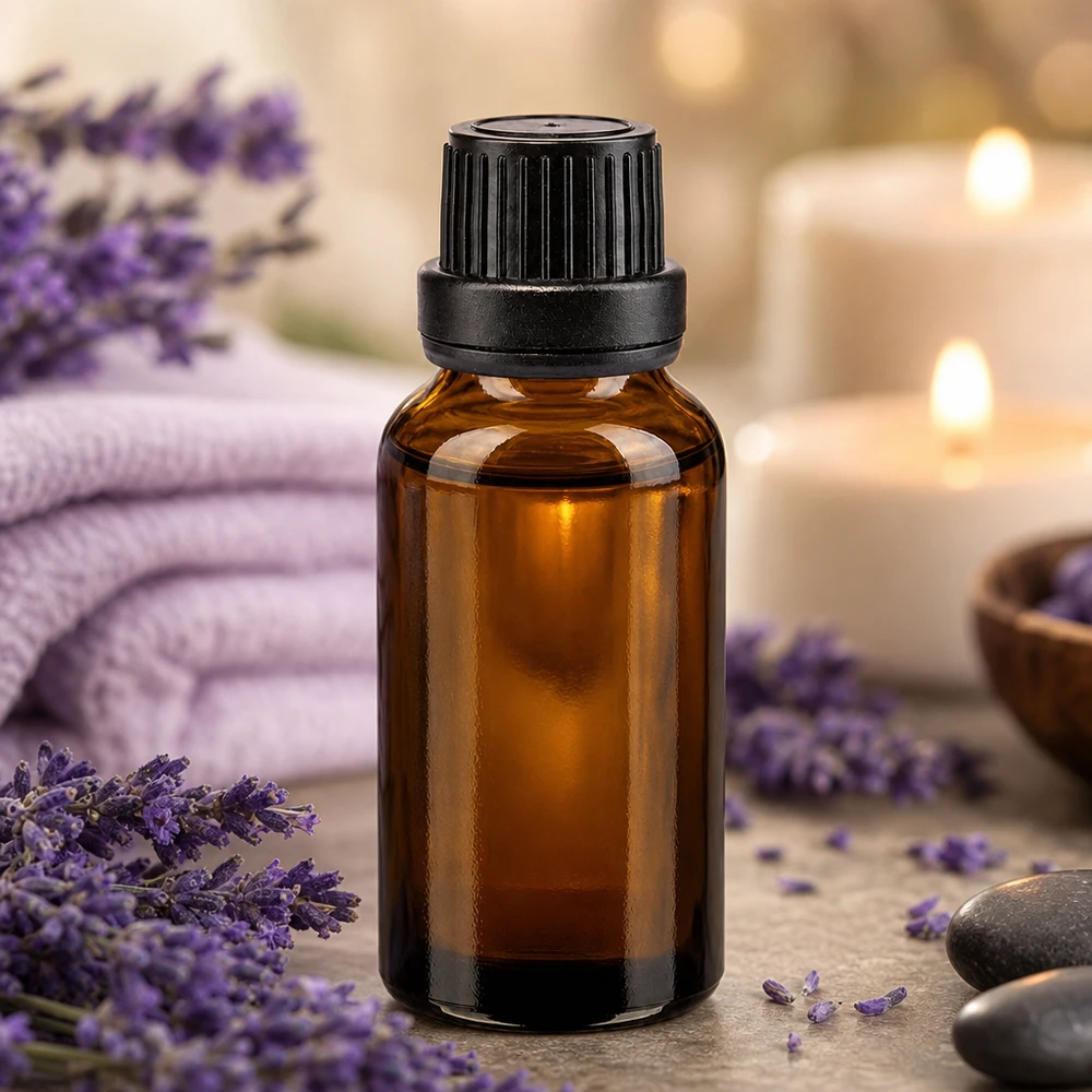Lichtschutz-Flasche 20ml braunes Apothekerglas schwarzer Verschluss ideal für Lavendelöl