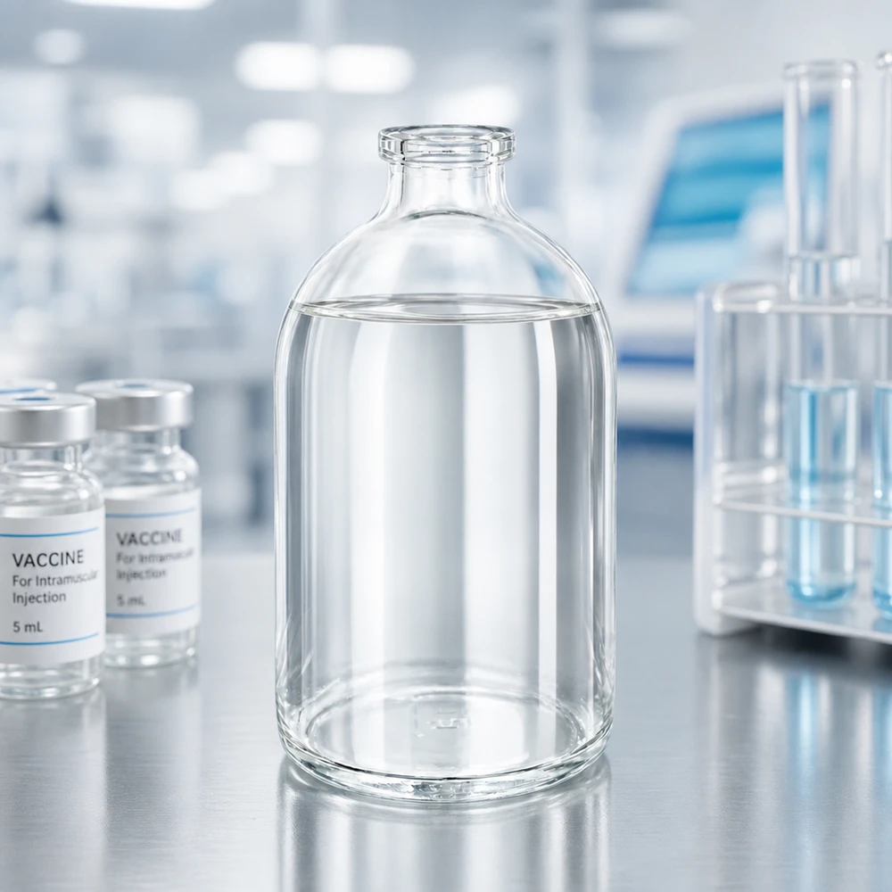 Flacone per iniezione in vetro trasparente 100ml Laborgerechte Glasflasche 100ml für Injektionslösungen mit hoher chemischer Beständigkeit