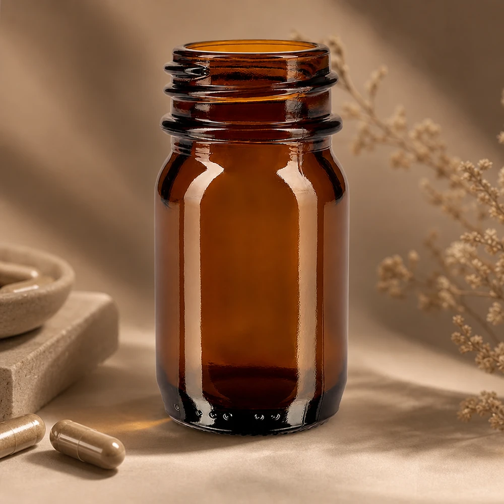 Bocal à col large en verre ambré 30 ml, goulot DIN 32, sans couvercle Bouteille en verre brun à col large de 30 ml avec ouverture large pour un remplissage facile