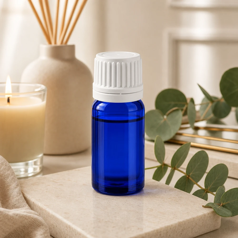 Flacone in vetro per farmacisti da 5 ml blu con tappo bianco stretto per la conservazione sterile
