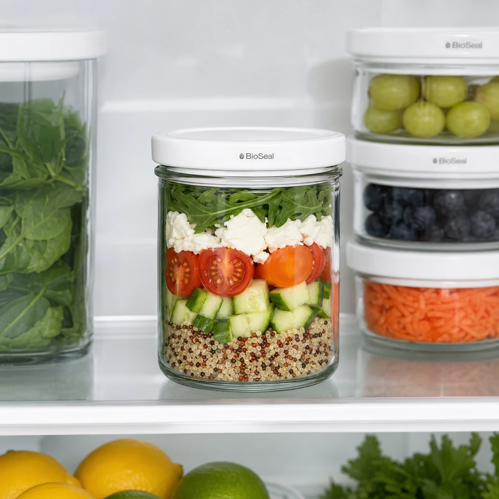 167ml Sturzglas mit BioSeal Deckel weiß UNiTWIST UNiTWIST 167ml Sturz-Glas Kühlschrank-Organisation Meal Prep Salat geschichtet BioSeal Deckel Frischhaltung