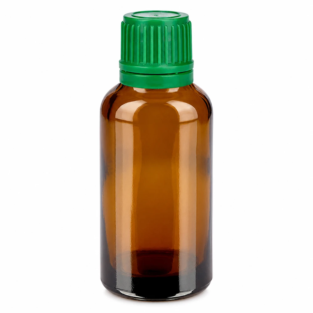 30ml Flasche 11mm Schraubverschluss grün Originalitätsverschluss BrownLine UT18/30 BrownLine 30ml Glasflasche mit grünem Sicherheitsverschluss für Labor und Apotheke