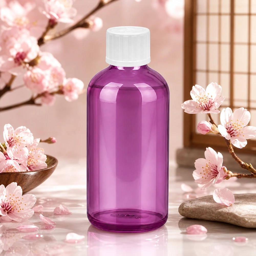 Pratico flacone dosatore da 100 ml in viola con tappo bianco per una facile porzionatura