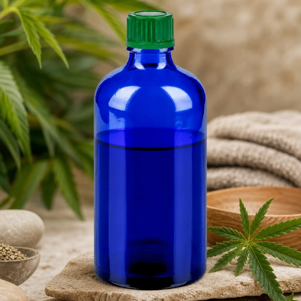 Pratico flacone in vetro da 100 ml STD BlueLine perfettamente porzionato per l'uso quotidiano
