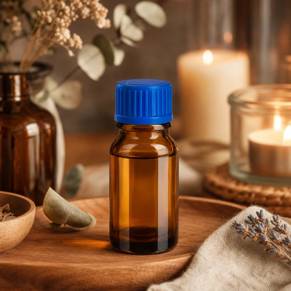 Flacone in vetro a protezione della luce 10ml in marrone con tappo blu per liquidi sensibili