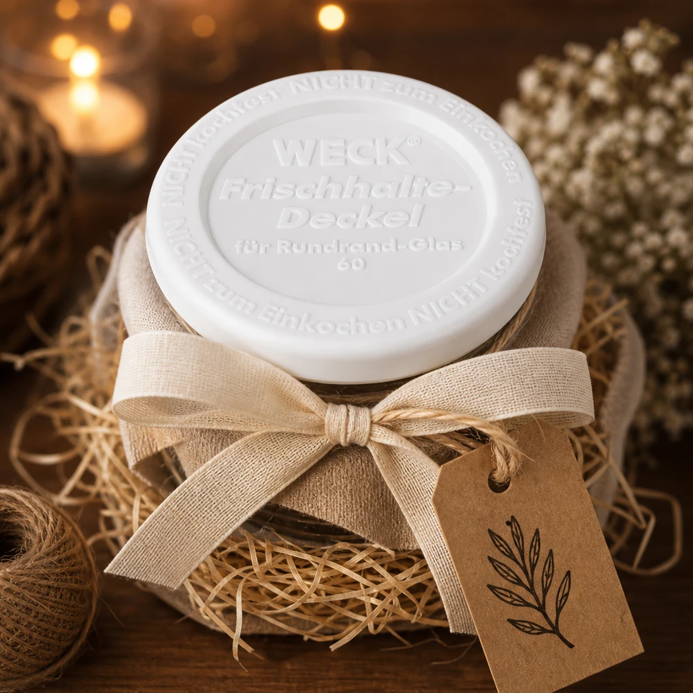 Coperchio di conservazione WECK/REX RR60 WECK keep-fresh coperchio RR60 confezione regalo decorazione rustica fiocco di lino etichetta di carta kraft Natale