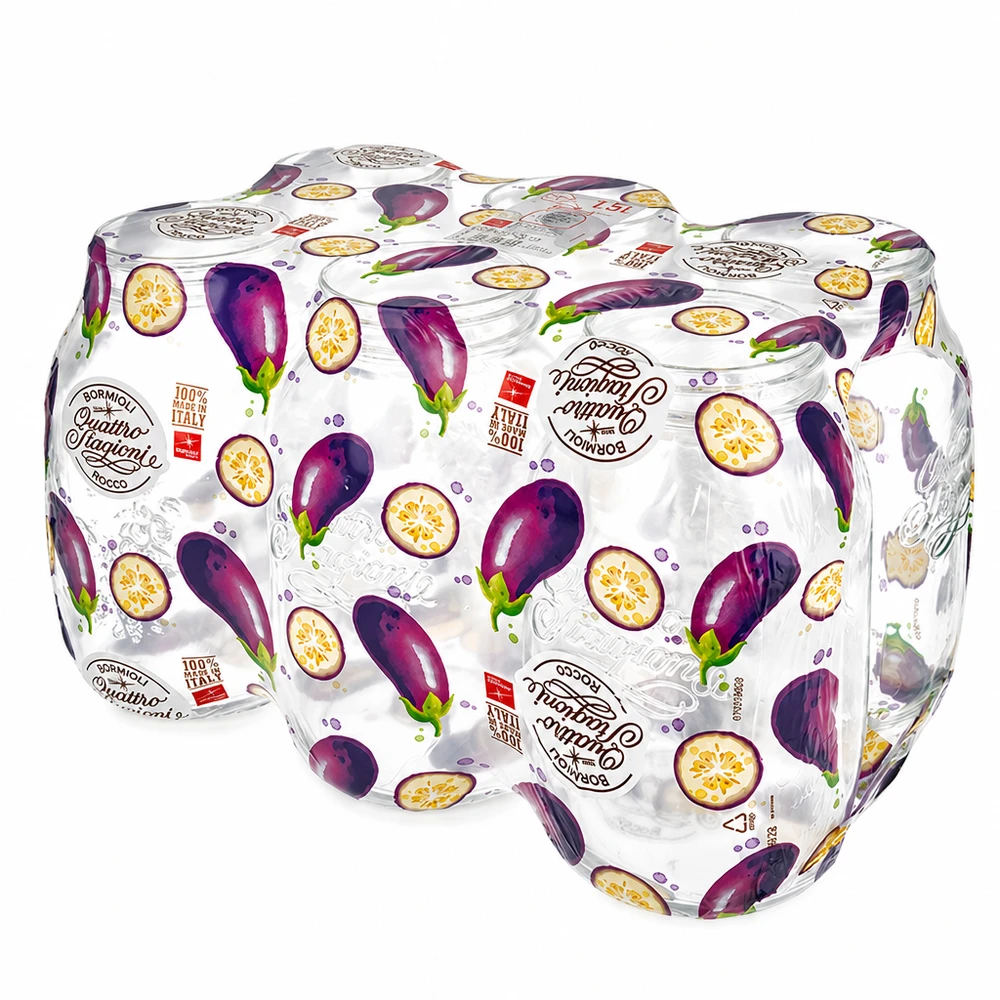 Barattolo rotondo "Quattro Stagioni" da 2000ml con coperchio Quattro Stagioni 2L con coperchio con motivo melanzana - Vaso italiano per verdure e antipasti