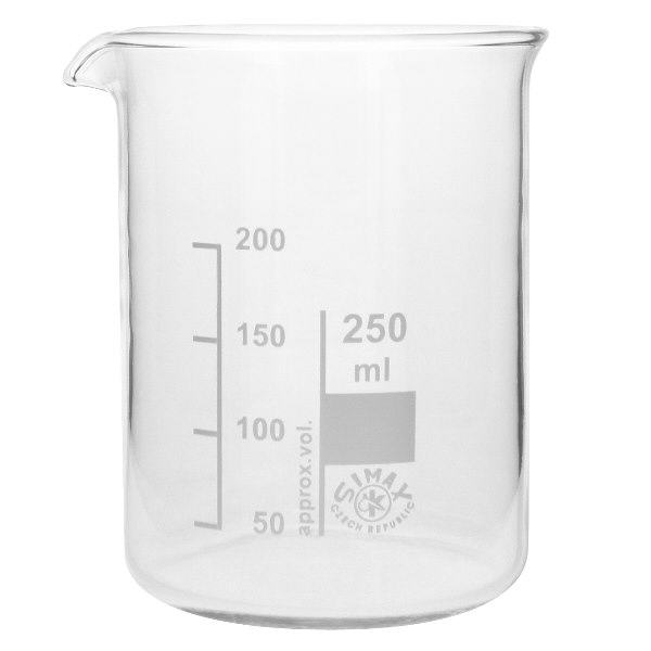 Bicchiere 250ml in vetro borosilicato, forma bassa Bicchiere scientifico da 250 ml per lavori di laboratorio di chimica, farmacia e ricerca