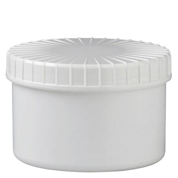 Barattolo a vite bianco da 250 ml con coperchio scanalato Barattolo a vite bianco da 250 ml con coperchio scanalato