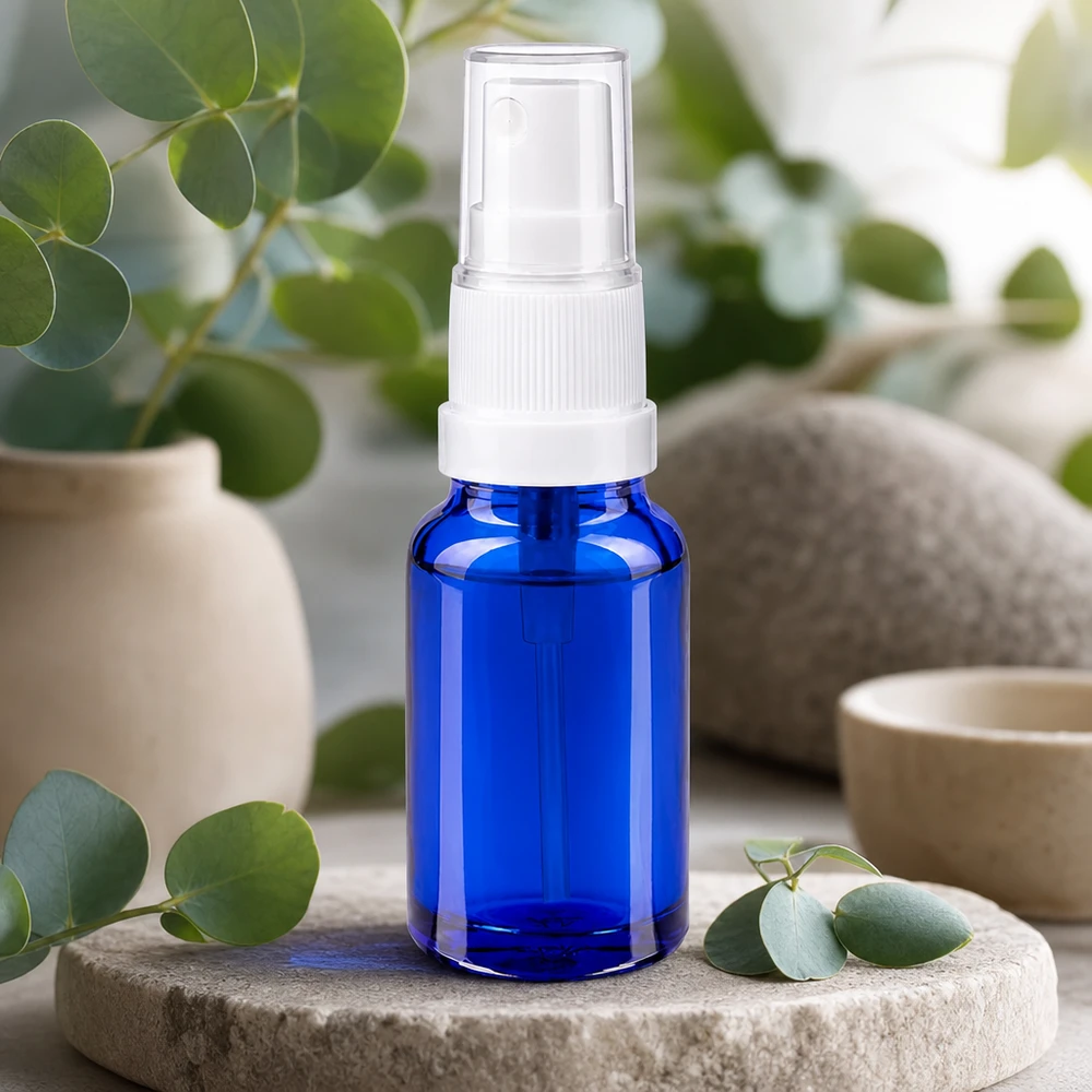 10ml Sprayflasche weiß/transparent Standardverschluss BlueLine UT18/10 10ml BlueLine Glasflasche mit weißem Sprühkopf und UT18/10 Gewinde für Nachfüllbarkeit