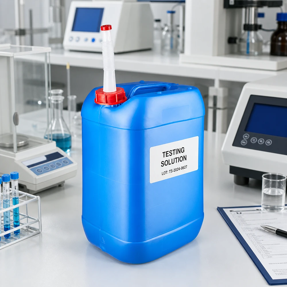 Kanister 25 Liter blau mit Auslaufrohr Flex Stapelbarer 25-Liter-Flachkanister blau mit langem Flex-Auslaufrohr für Laborchemikalien