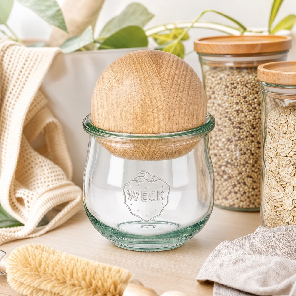 Vaso per tulipani da 370 ml WECK RR80 con sfera in legno di faggio