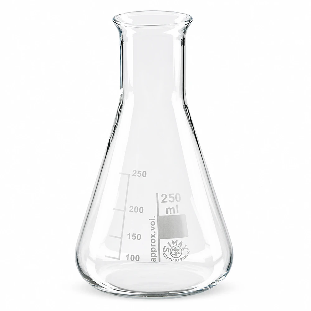 Erlenmeyer 250ml col large, verre borosilicate Fioles Erlenmeyer de 250 ml avec repères de mesure en verre résistant à la chaleur