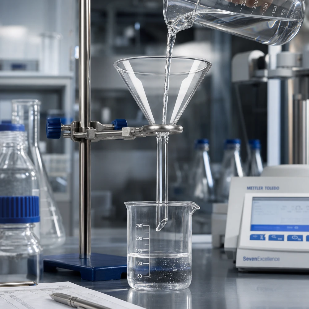 Imbuto professionale da laboratorio da 70 mm in vetro soda-calce di alta qualità per esperimenti scientifici