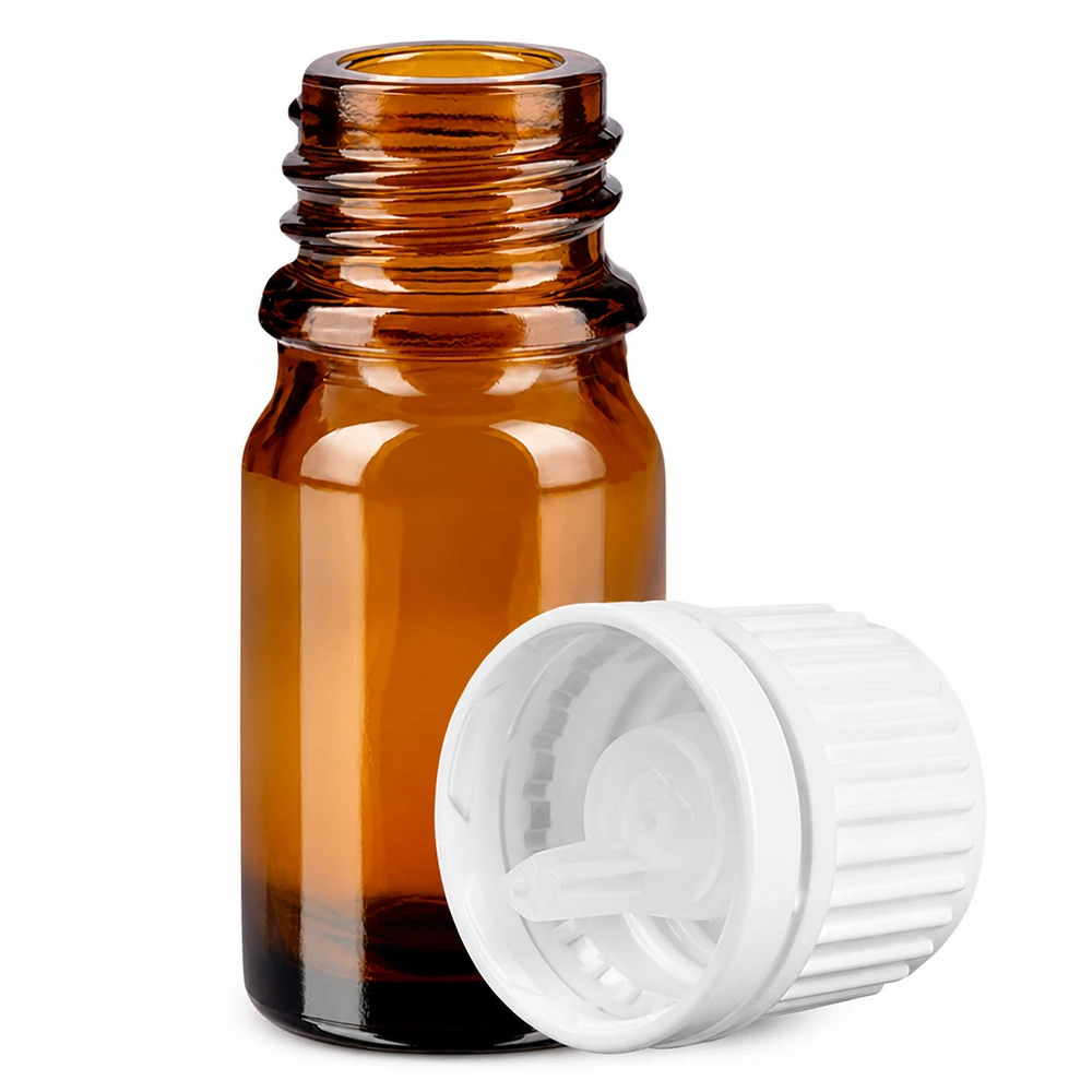 Flacone in vetro marrone da 5 ml con inserto contagocce da 0,7 mm per oli essenziali e farmaci